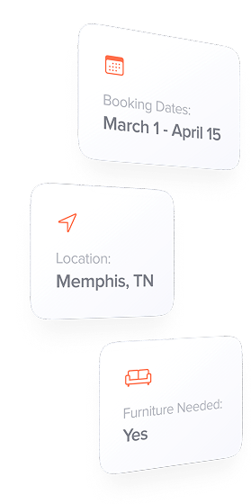 Booking Dates, Location Memphis TN, Furniture Needed cards