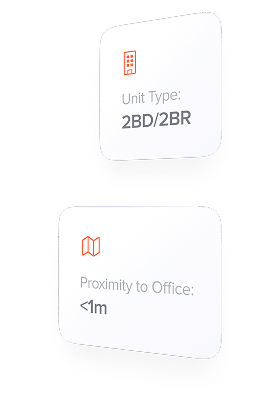 Unit Type 2BD/2BR, Proximity to Office cards